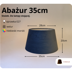 Abażur 35cm do lampy stojącej E27- welur- niebieski morski